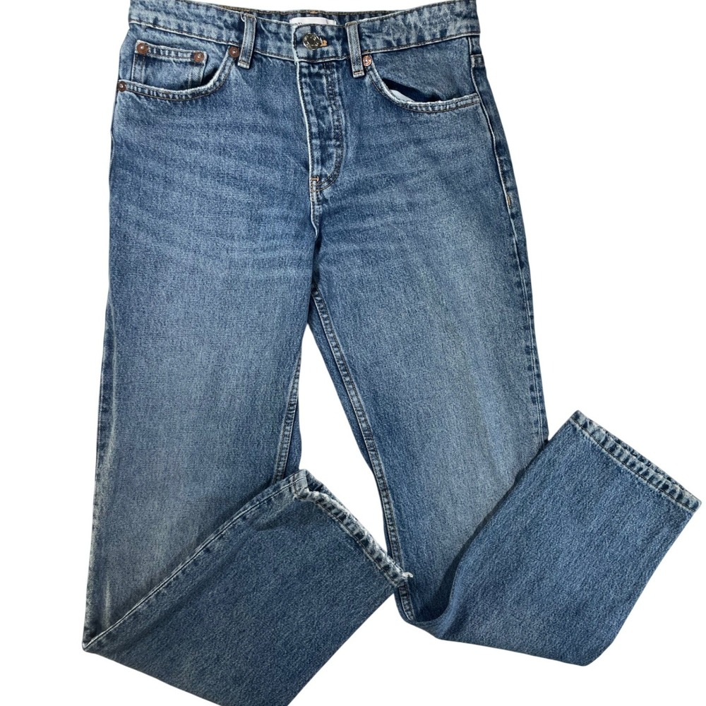 Zara Jeans Womens Blue Acid High Waisted Straight Leg Cotton Denim Size 6